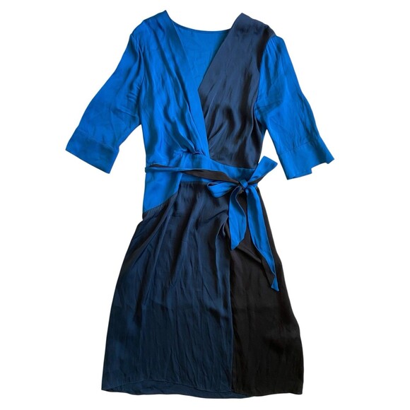 DVF Silk Wrap Dress Size 8 Blue Colorblock Quiet Luxury Professional Art Gallery - Picture 4 of 11